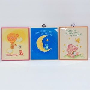 Vintage 1980’s Care Bears wooden wall picture plaque. Baby nursery art. Set of 3